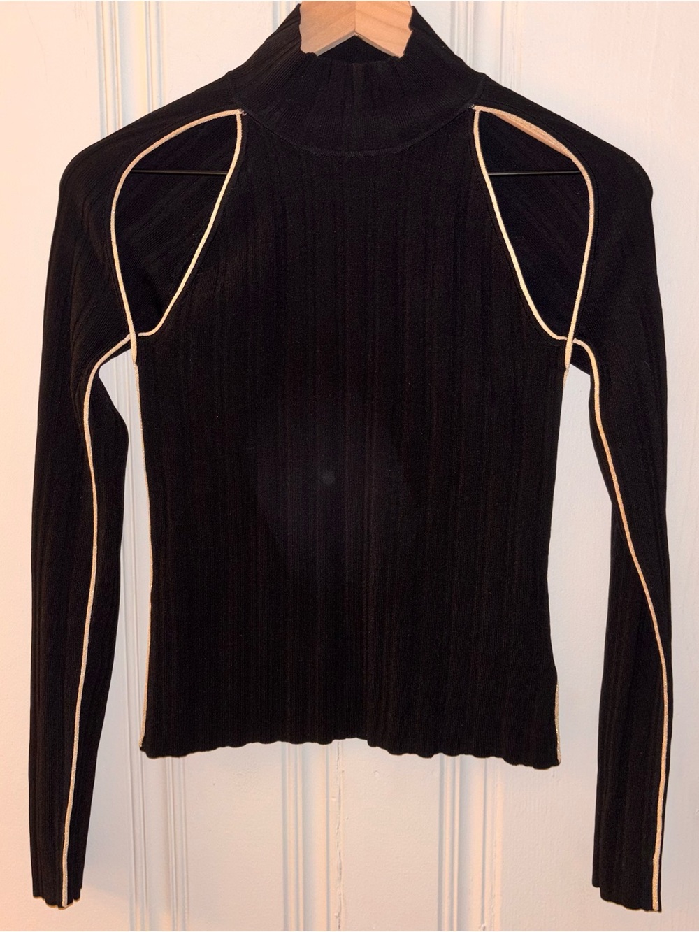 L'Agence Goldie Cold-Shoulder T-Neck Sweater women’s small black/gold